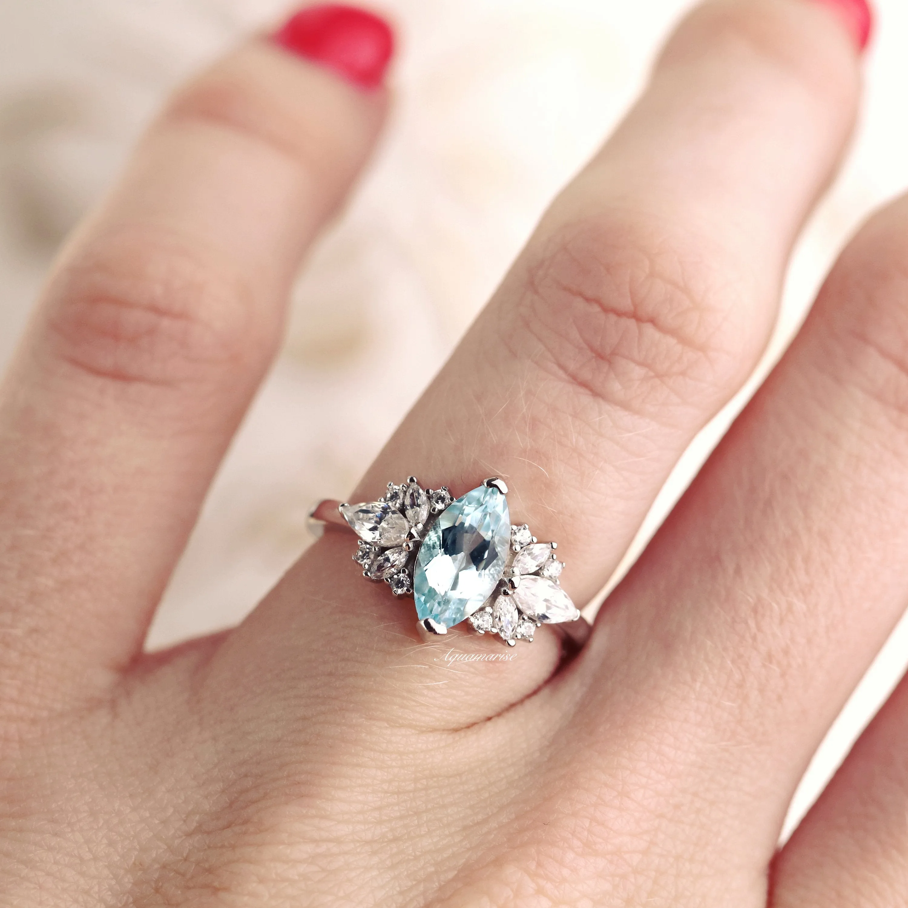 Adeline Aquamarine Ring- Sterling Silver