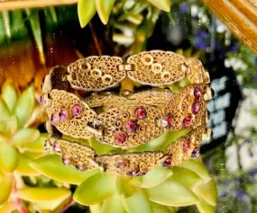 Antique Filigree Ornate Gold Tone Purple Rhinestone Faceted Bracelet