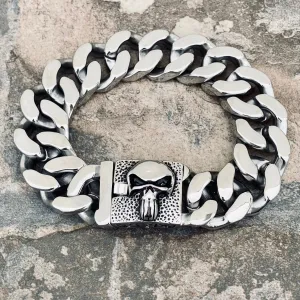 Bagger Bracelet - "EASY BIKER" - Skull Polished - 3/4" wide - B129