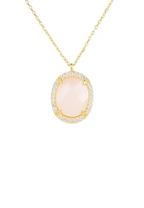 Beatrice Oval Gemstone Pendant Necklace Gold Rose Quartz