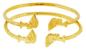 Better Jewelry Queen Nefertiti Solid .925 Sterling Silver West-Indian Bangle Set Plated with 14K Gold, 1 pair