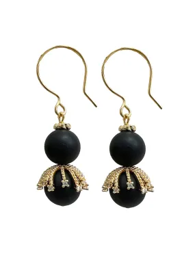 Black Agate  Hook Earrings HE025