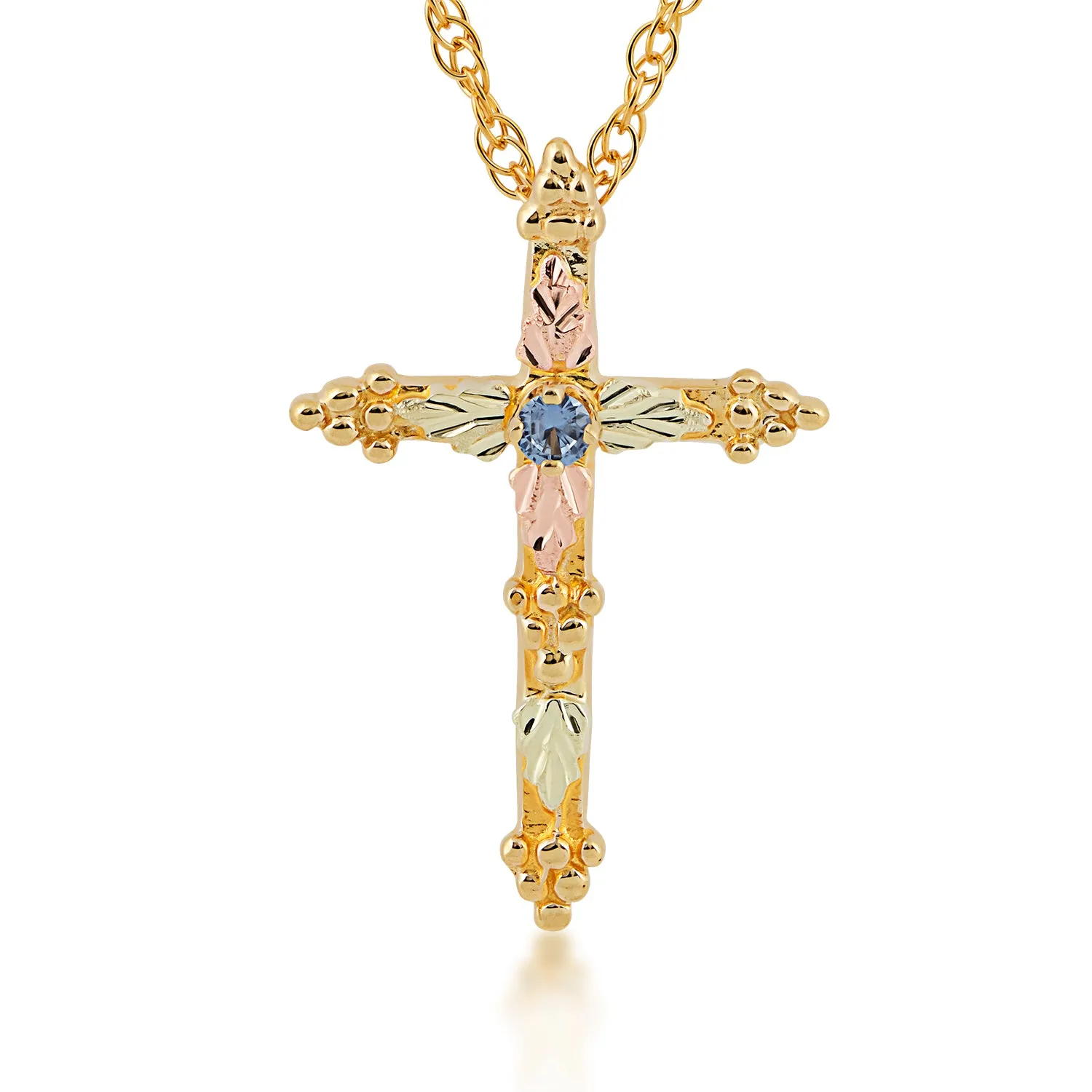 Black Hills Gold Cross Pendant with Yogo Sapphire