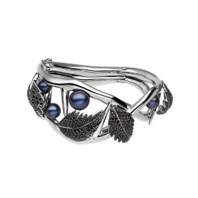 Blackthorn Bangle - Silver, Black Spinel & Black Pearl