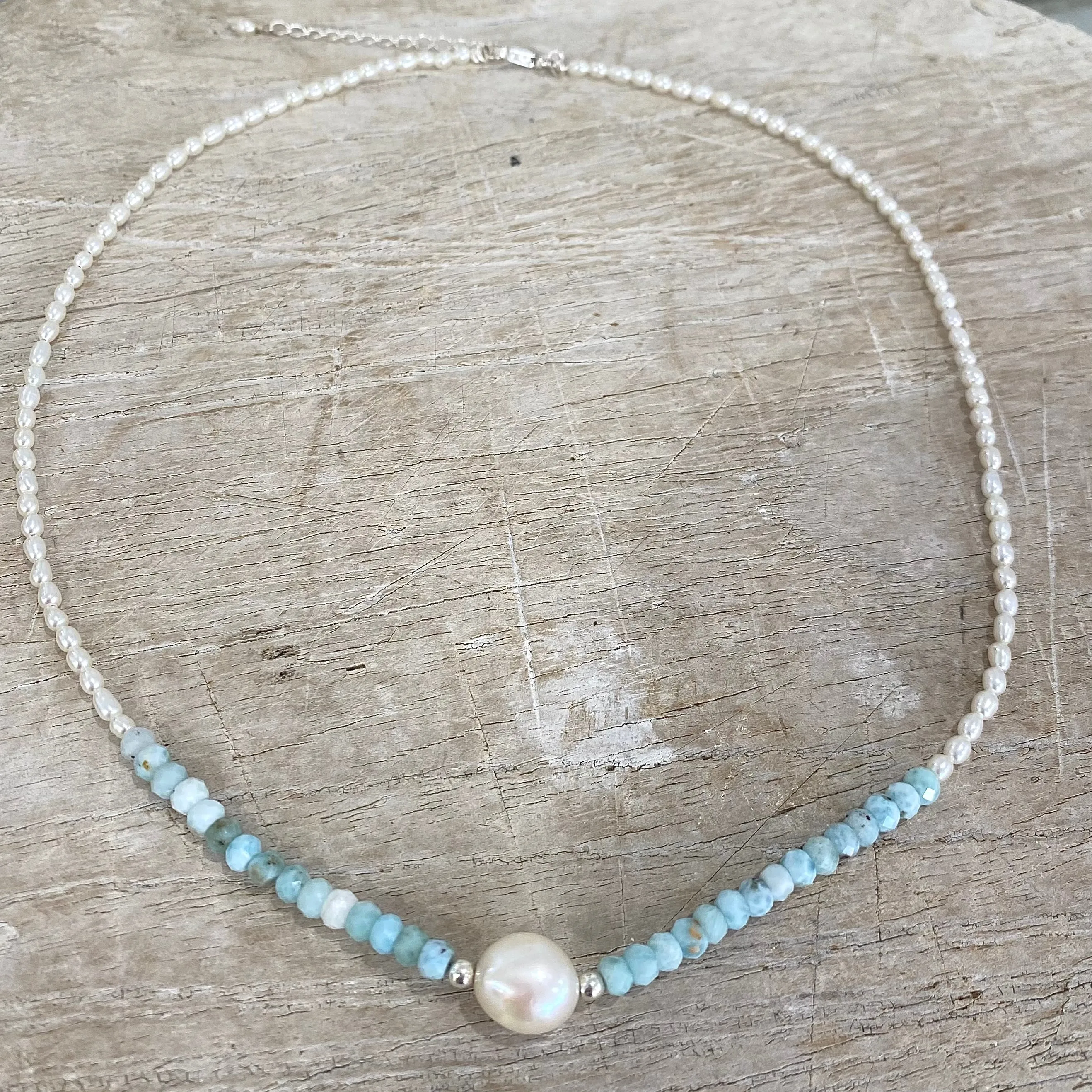 Blue Lagoon Keshi Pearl Larimar Necklace