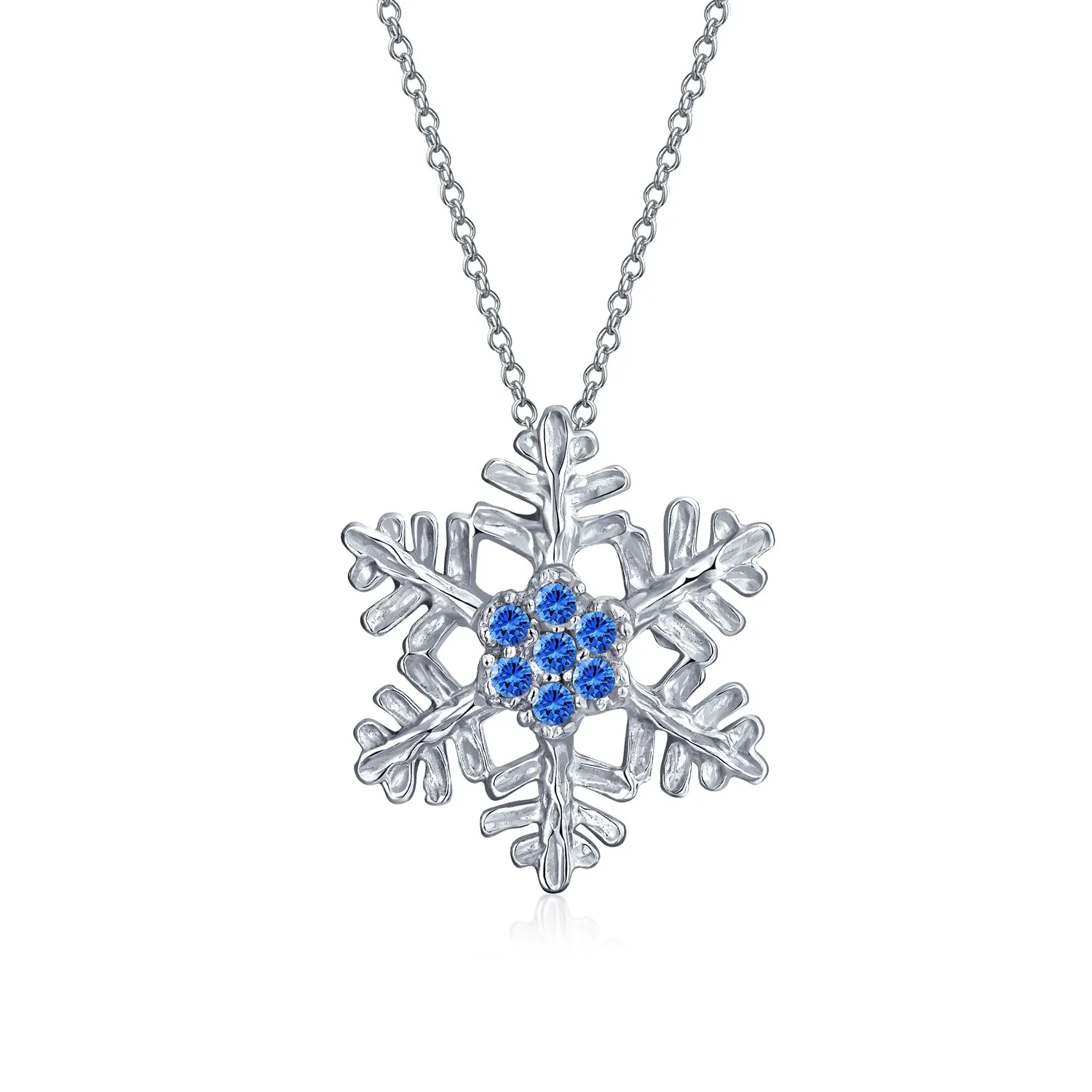 Christmas Set Branch Snowflake Pendant Blue CZ Necklace Stud Earring .925 Silver