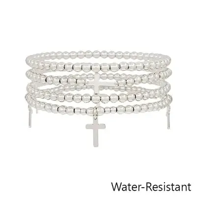 Cross Charm Silver Beaded Bracelet