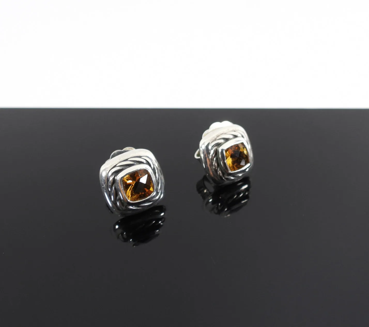 David Yurman Sterling Silver Small Citrine Stud Earrings