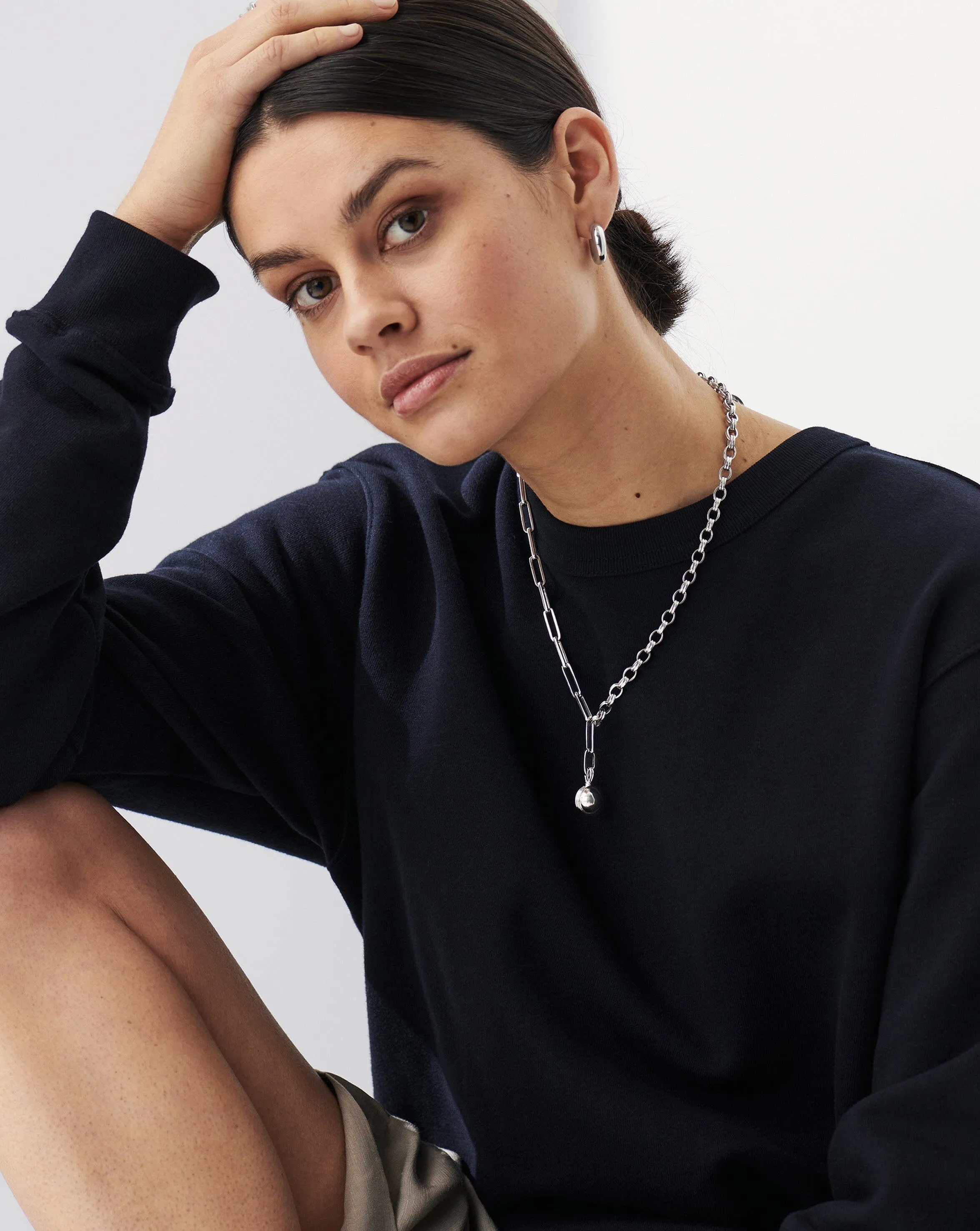 Deconstructed Axiom Small Sphere Chain Necklace | Silver Plated