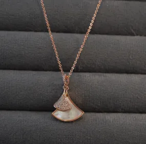 Elegant Mother of Pearl & Zirconia Studded Pendant Necklace in Rose Gold Plating