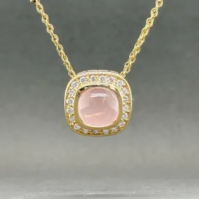 Estate 14K Y Gold Rose Quartz & Diamond Pendant