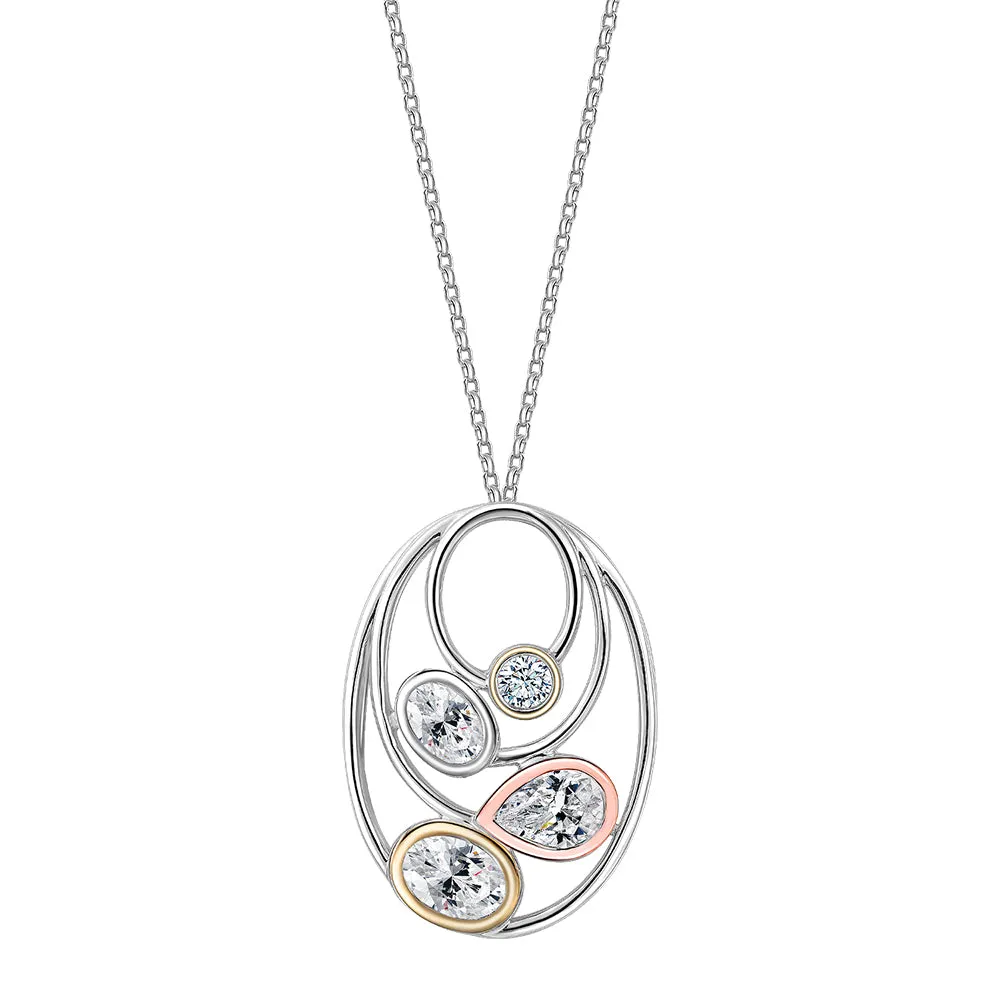 Fancy pendant with 2.04 carats* of diamond simulants in 10 carat yellow gold, rose gold and sterling silver