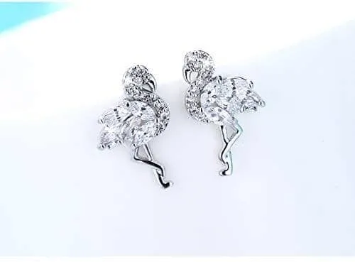 Flamingo Diamond Stud Earrings - 925 Sterling Silver