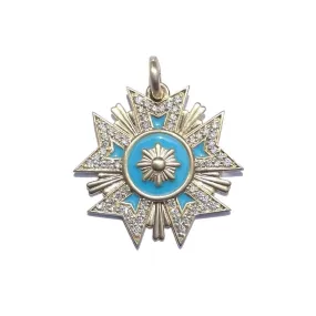 Florence Diamond and Enamel Medal Pendant Charm