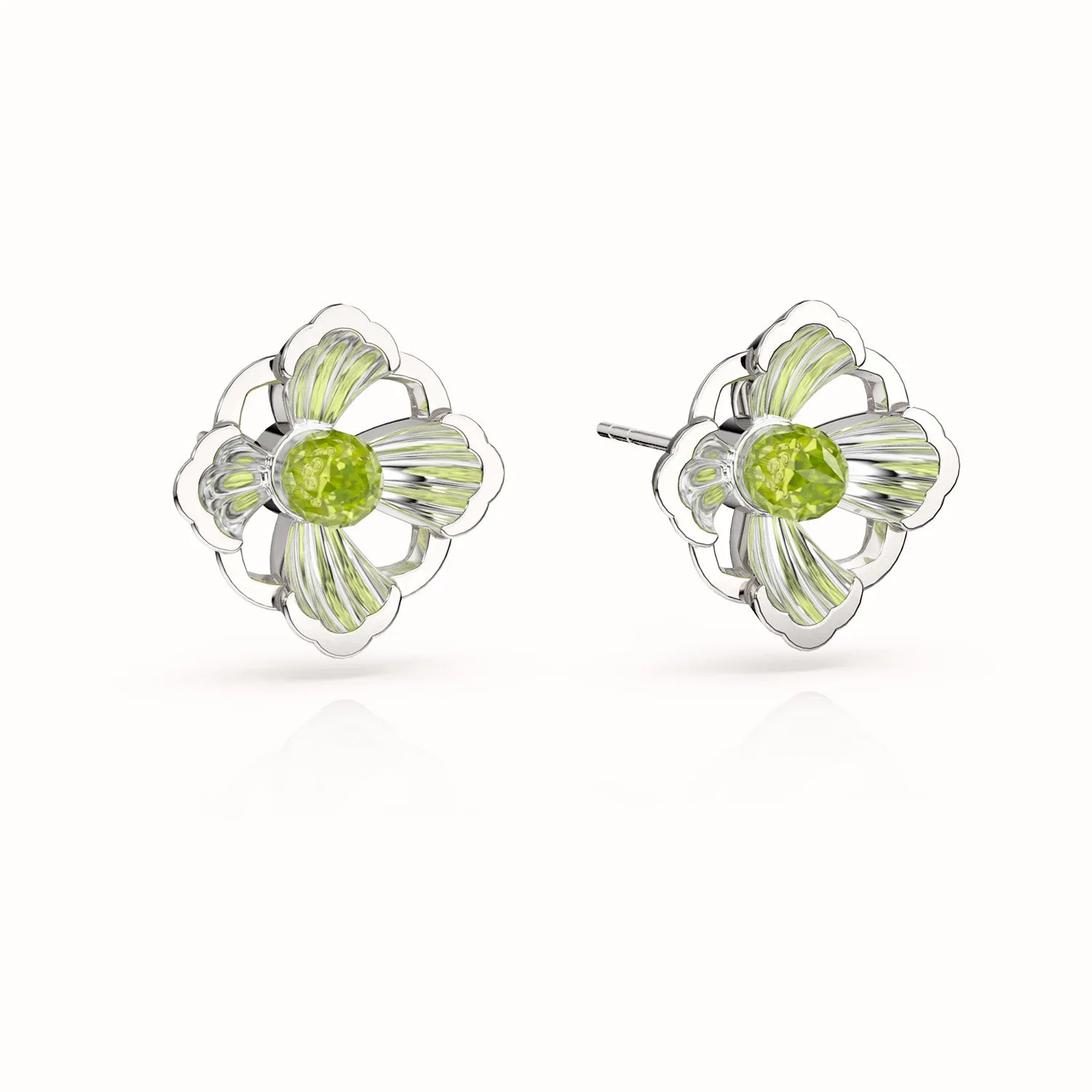 Forbidden Spring Large Stud Earrings - Sterling Silver - Peridot