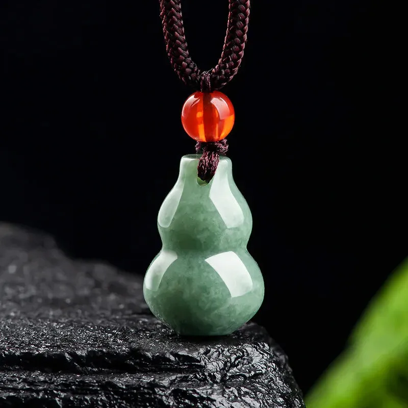 Genuine Jadeite Elegance: Unisex Gourd Pendant for Positive Vibes