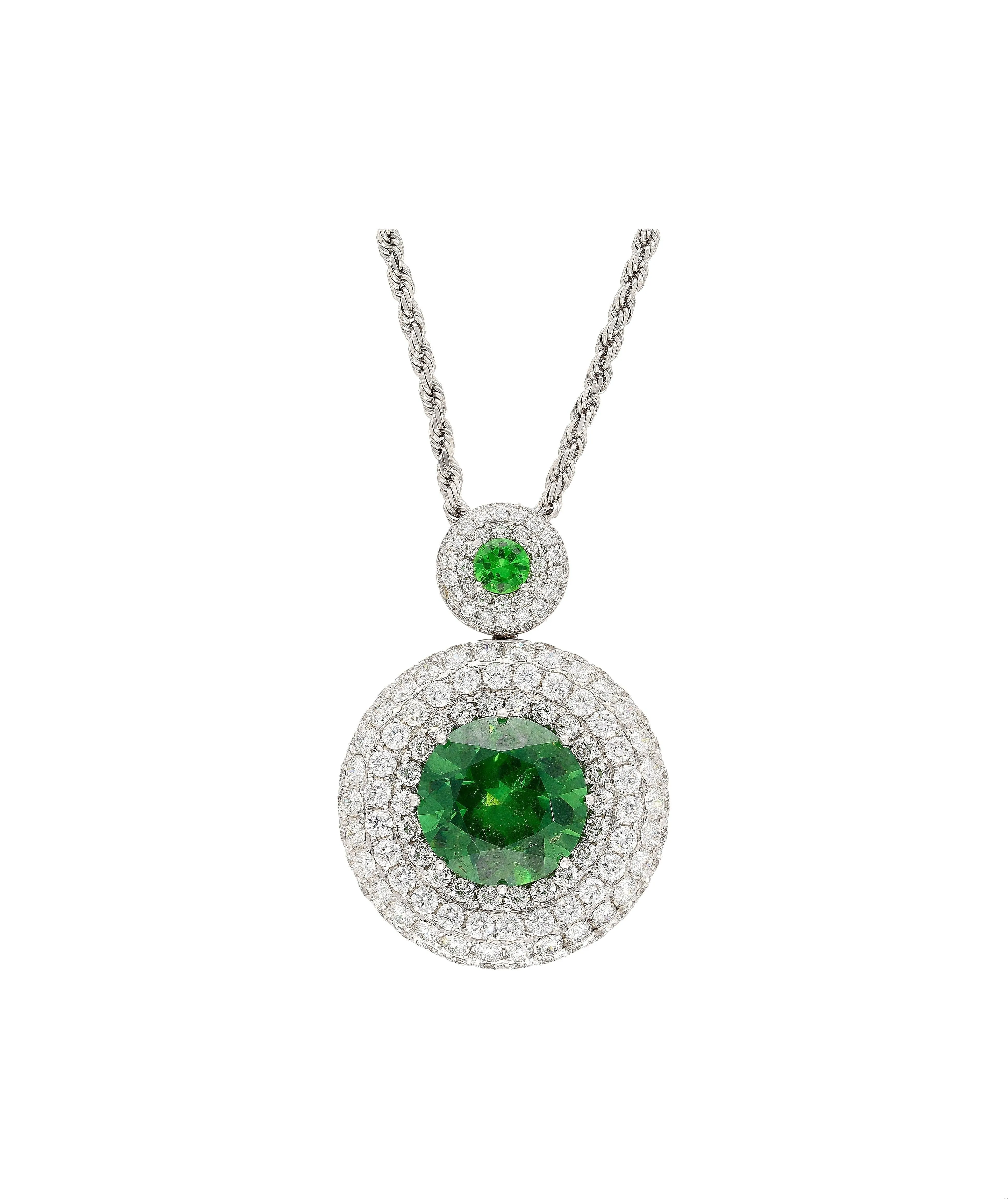 GIA Certified 8.58 Carat Demantoid Pendant Necklace in 18K White Gold