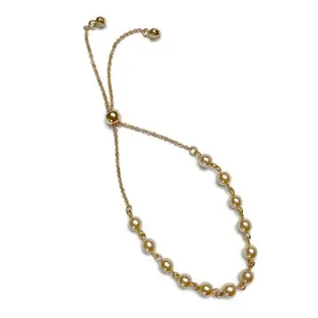 Gold Cream Faux Pearl Link Chain Bracelet