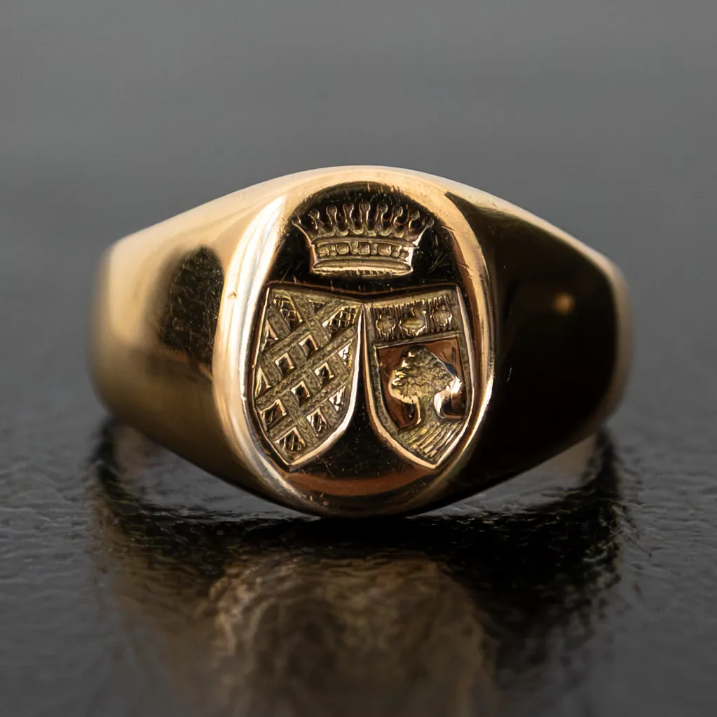 Gold Double Shield Signet Ring