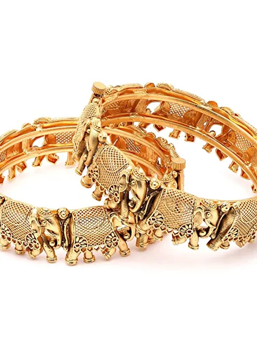 Gold Plated Set of 2 Elephant Design Bangles for Women