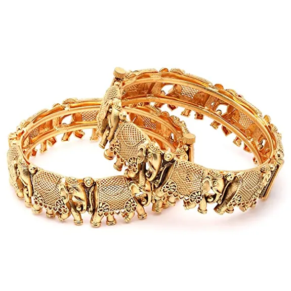 Gold Plated Set of 2 Elephant Design Bangles for Women