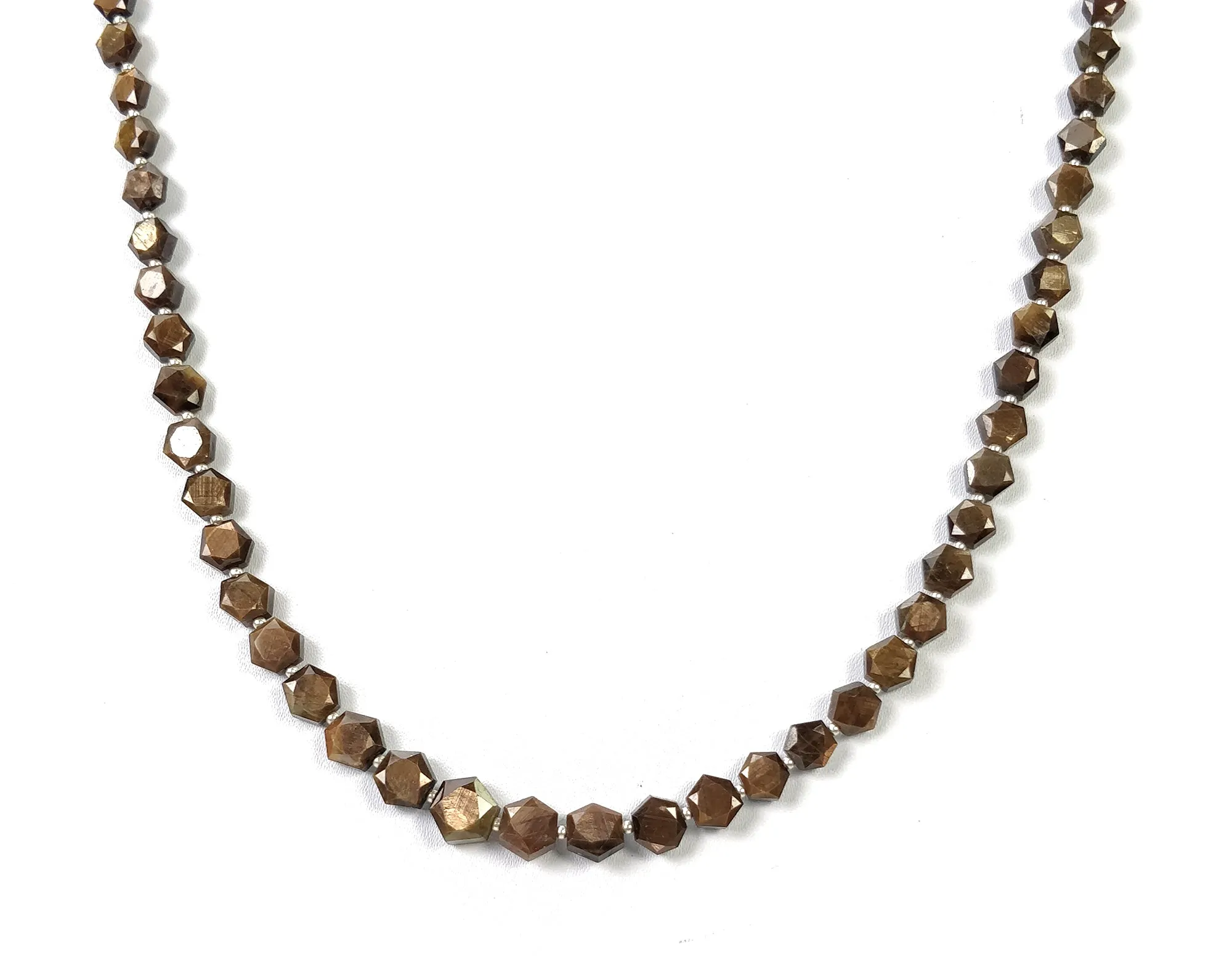 Golden Brown CHOCOLATE Sapphire Gemstone NECKLACE : 23.30gms Natural Sapphire Hexagon Shape Faceted Necklace 4.5mm - 9mm 19" (With Video)