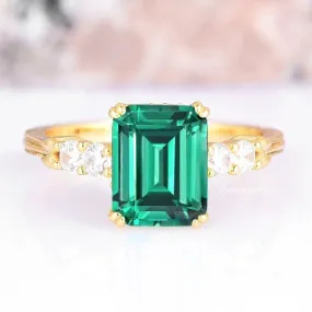 Hidden Halo Emerald Gold Ring- 14K Yellow Gold Vermeil