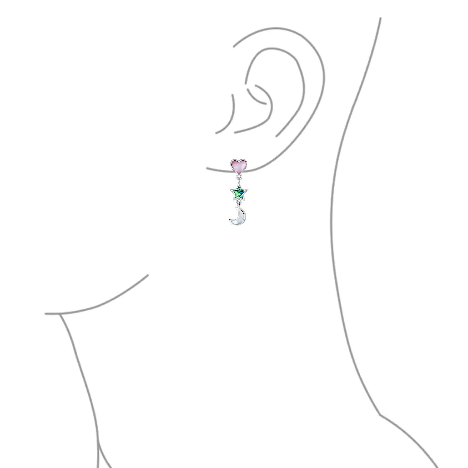 Initials Star Cartilage Ear Chain Cuff Stud Earring Sterling Silver