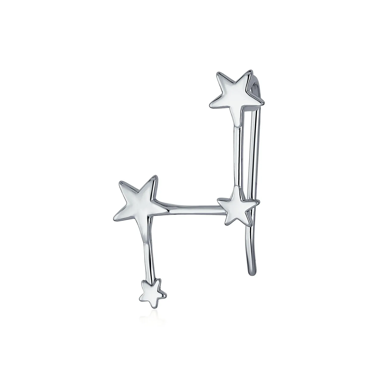 Initials Star Cartilage Ear Chain Cuff Stud Earring Sterling Silver