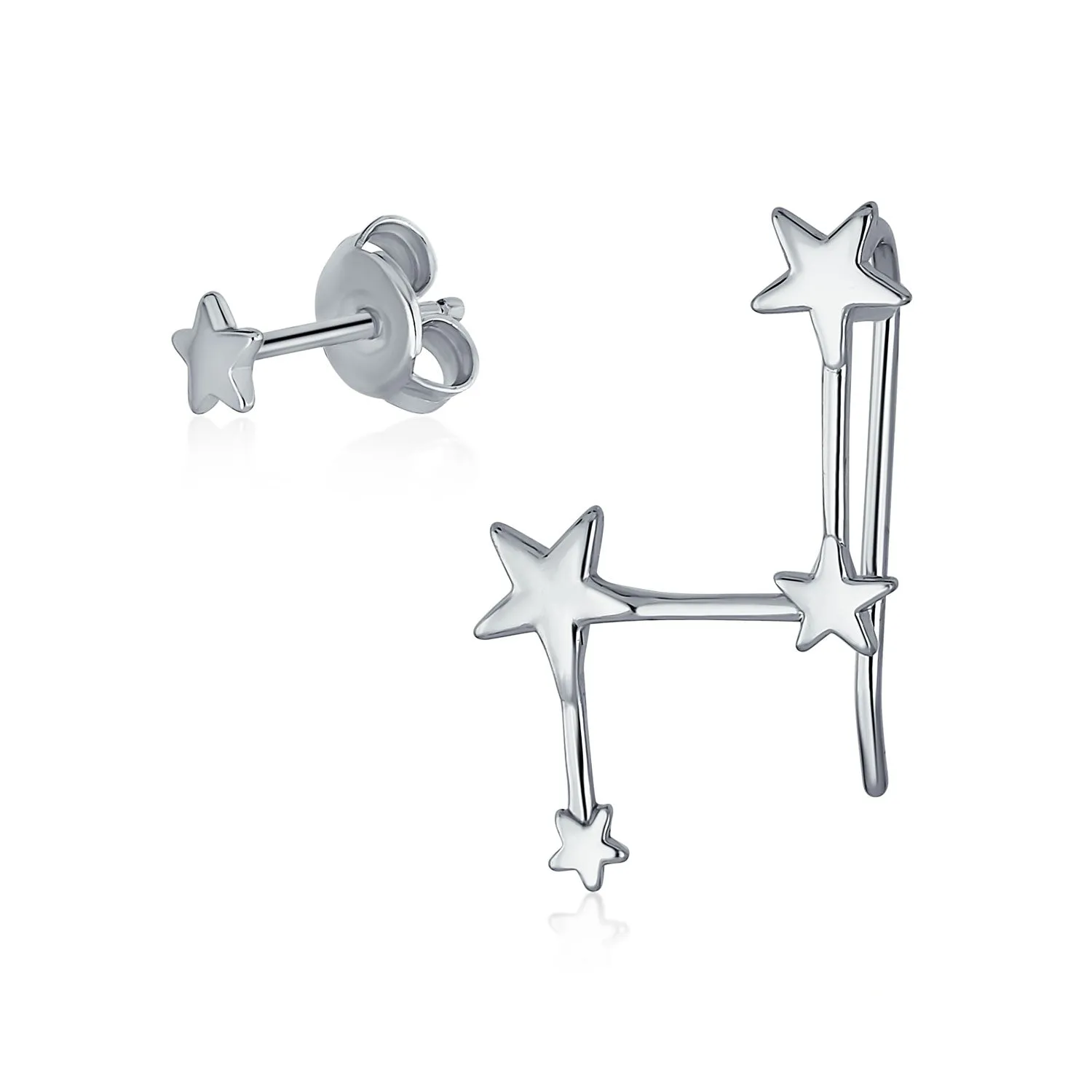 Initials Star Cartilage Ear Chain Cuff Stud Earring Sterling Silver