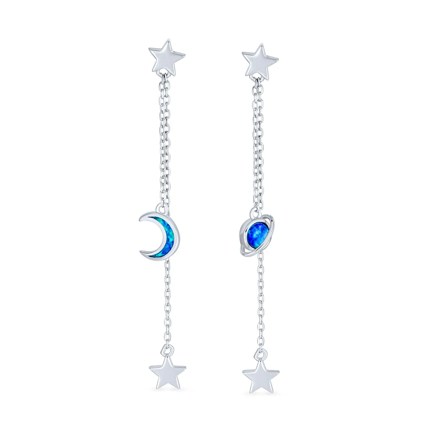 Initials Star Cartilage Ear Chain Cuff Stud Earring Sterling Silver