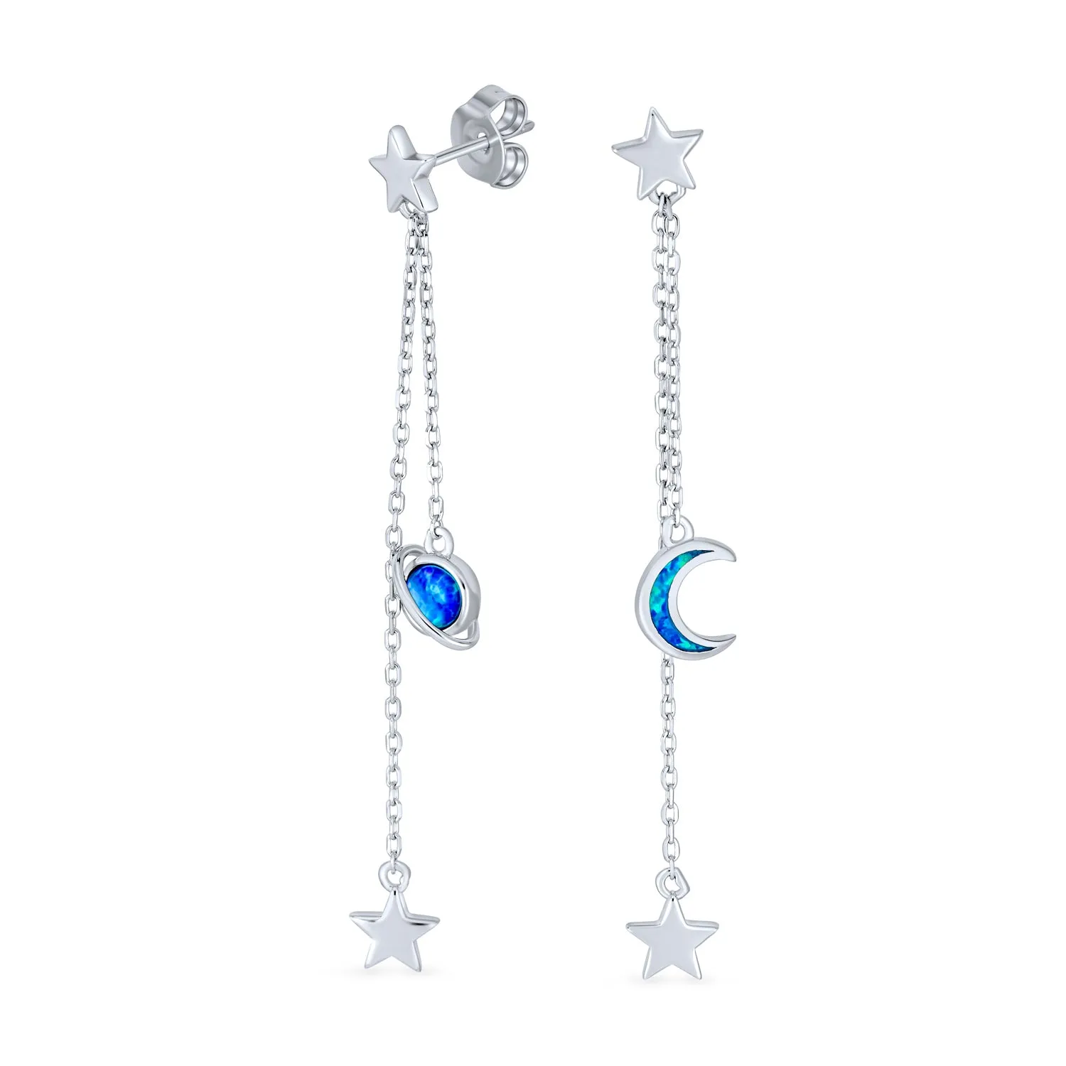 Initials Star Cartilage Ear Chain Cuff Stud Earring Sterling Silver