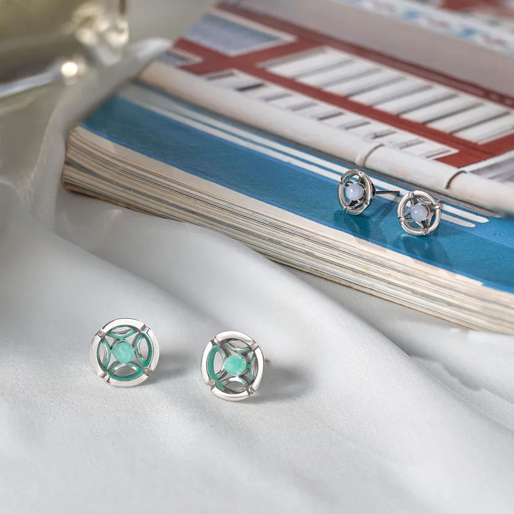 Jalan Besar Large Stud Earrings - Sterling Silver - Amazonite