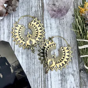 Large Brass Decorated Hoop Earrings