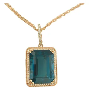 London Blue Topaz Emerald Diamond Halo Necklace