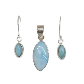 Marquise Larimar drop earrings Pendant necklace SET