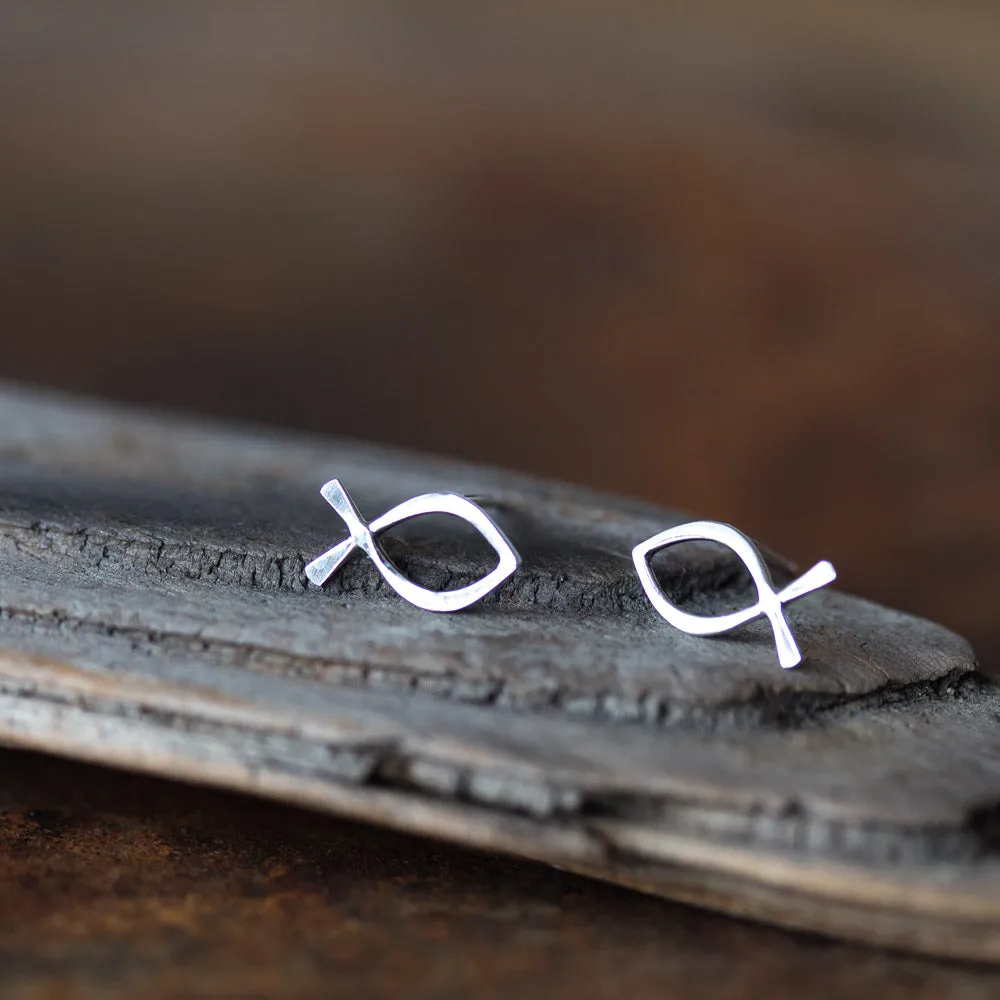 Medium Fish Outline Stud Earrings, Ichthus Symbol