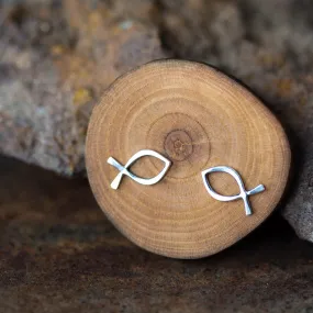 Medium Fish Outline Stud Earrings, Ichthus Symbol