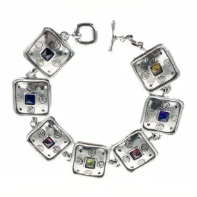 Multi Color Gemstone Sterling Squares Bracelet