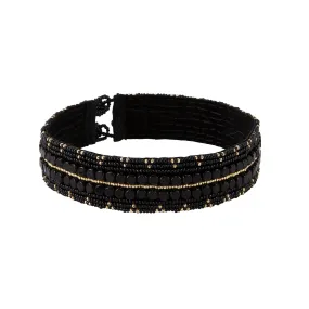 Narrow Decorative Leather Choker - BLACK/GOLD