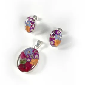 Natural Flowers Resin Pendant & Earring Set