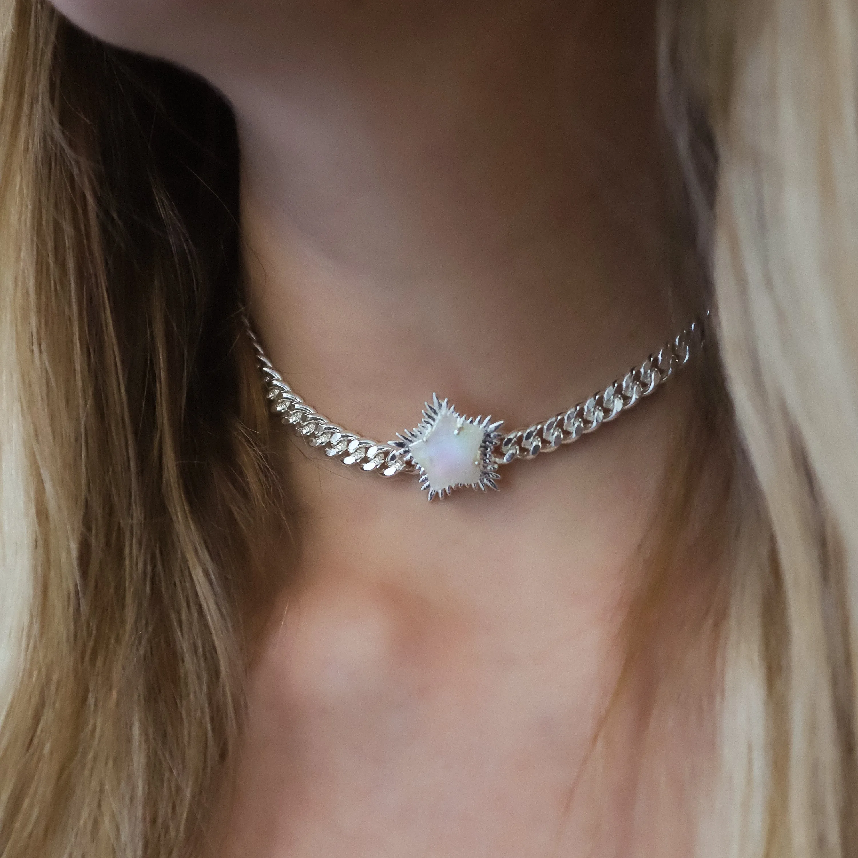 Odette Moonstone Spiky Star Choker Necklace | 925 Sterling Silver