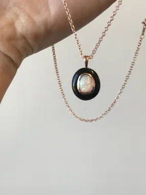 Opal and Black Jade Pendant in 14k Rose Gold, with chain