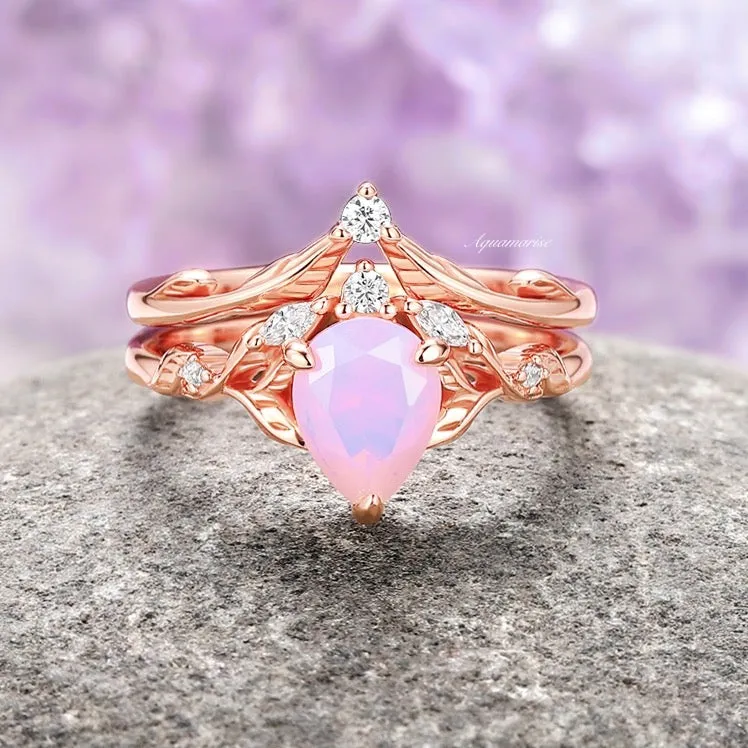 Opalescent Pink Sapphire Engagement Ring Set- 14K Rose Gold Vermeil