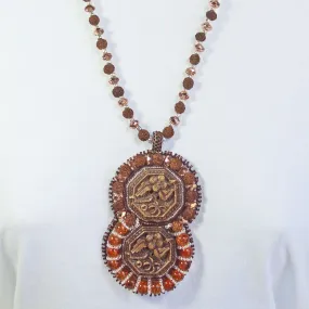 Partenia, Wooden Carved Cameo, Beaded Pendant, Necklace