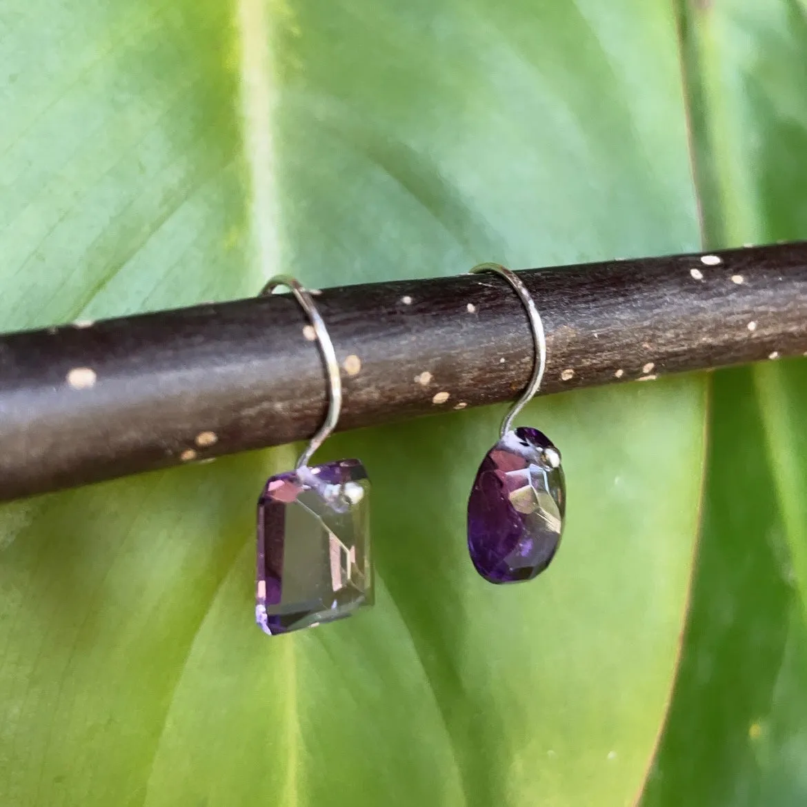 Petite rectangle oval amethyst earrings