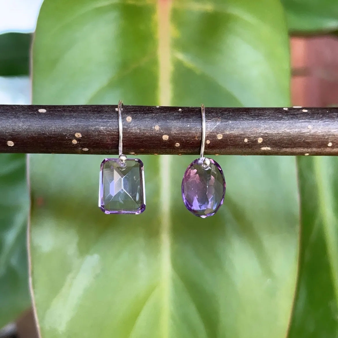 Petite rectangle oval amethyst earrings