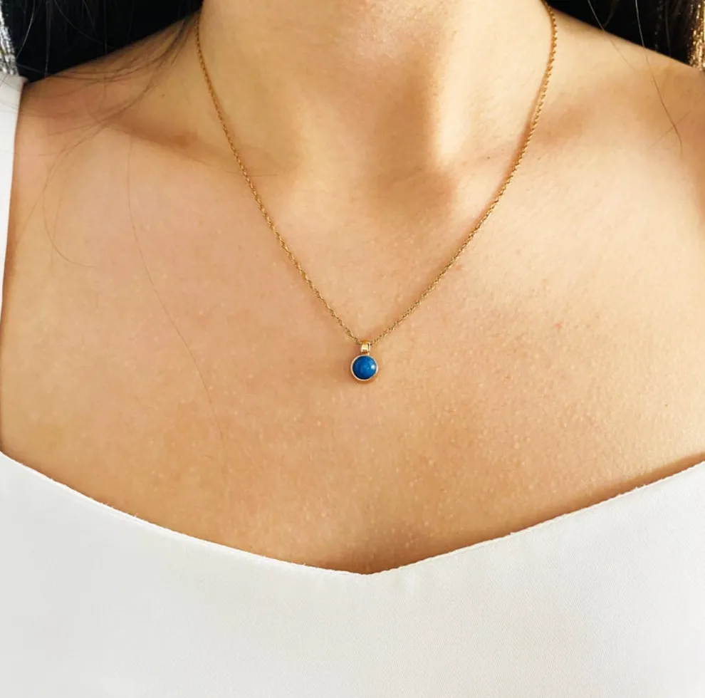 Petite Round Lapis Cabochon Necklace