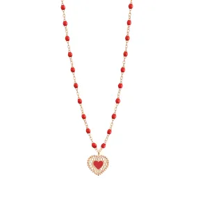 Poppy Lace Heart Necklace, Rose Gold, 16.5"