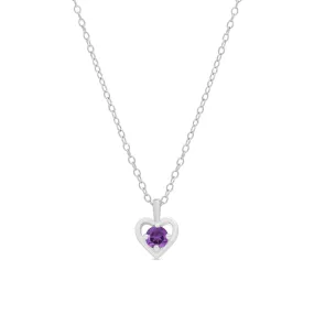 Purple CZ Heart Pendant in Sterling Silver